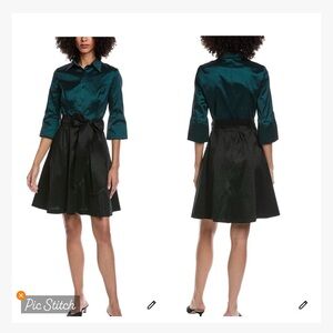 Rene Ruiz Collection Color Block Shirt Dress Green Black